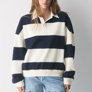 Aritzia Striped Navy and White Rugby Top